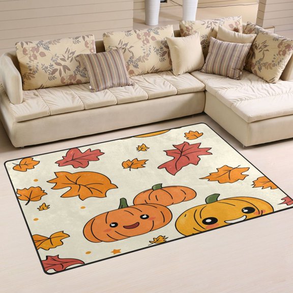 Non-Slip Area Rug 31"x20" Indoor Washable Floor Mats Carpet Printed for Living Room, Bedroom, Home Decor Pumpkins and Autumn Leaves