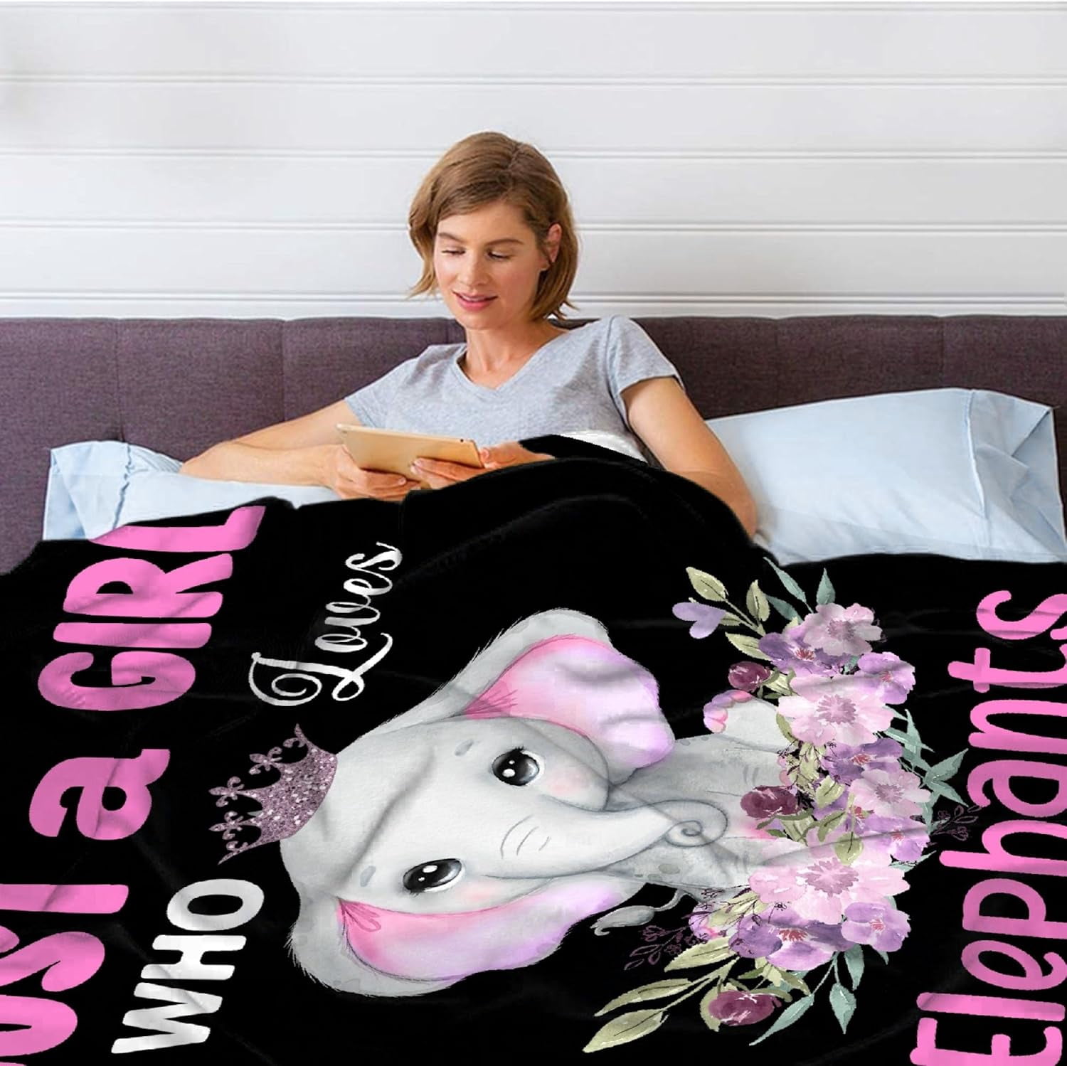 Just a Girl Who Loves Elephants Blanket Gifts for Lovers Girls Women Warm Soft Throw Cozy Blankets for Bed Couch Gift for Birthday Graduation 40"x50" for Kids