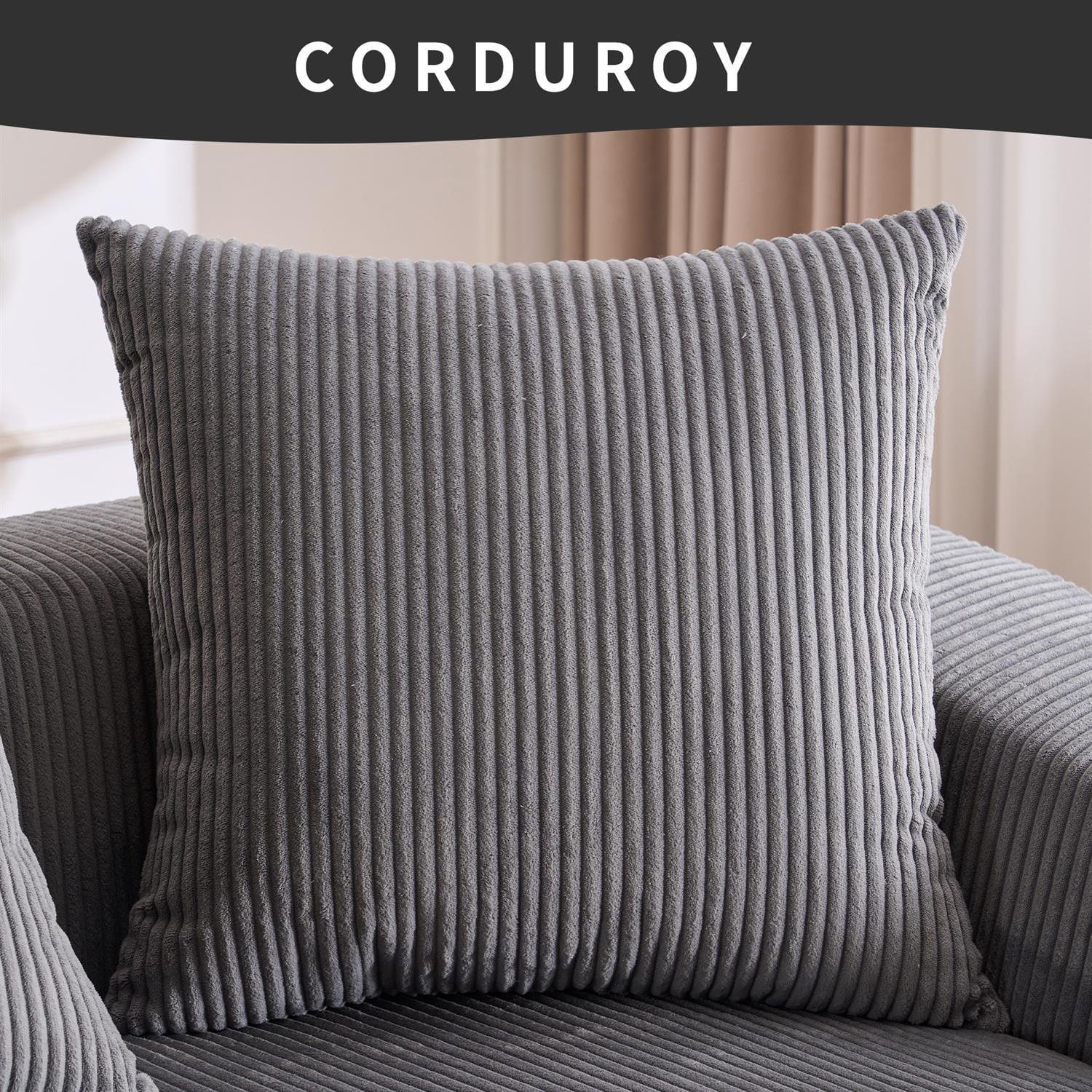 Demi Bonn 101" Corduroy Compression Sofa with Chaise Lounge, 3-Seater Couch with Full Sponge Cushion & 4 Pillows, Ideal for Living Room, Dark Gray