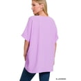 thumbnail image 3 of Zenana Plus Size V Neck Woven Airflow Dolman Short Sleeve Hi-Low Blouse Top, 3 of 3