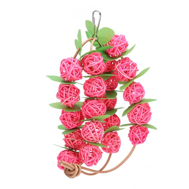 Pet Parrots Biting Toy Rattan Ball String with Leaves Bird Swing Chewing Toy Cage DecorationPink Ball S