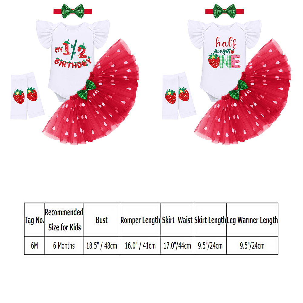 IBTOM CASTLE Baby Girls Strawberry 1/2 1st 2nd 3rd Birthday Outfit Romper Tutu Skirt Headband Leg Warmers for Cake Smash Photo Shoot 6 Months Red Strawberry - Half Way to One