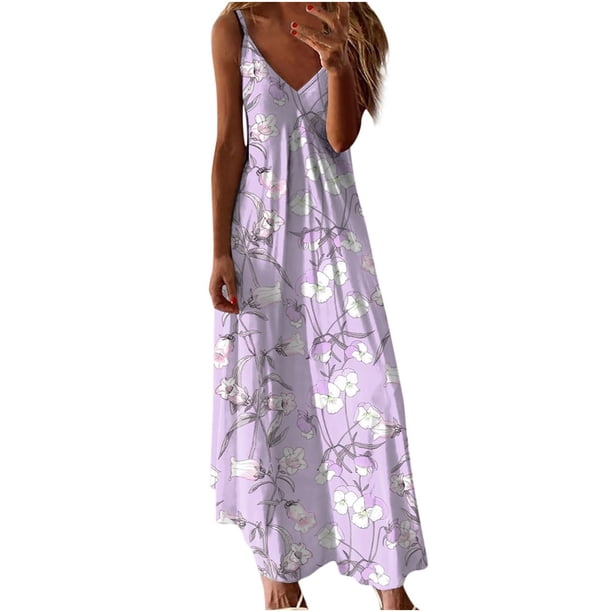 Vestido de Verano para las Mujeres Sexy Impreso Camis sin Mangas Cuello en V, Poliéster Casual Spandex para el Uso Diario Y de Primavera