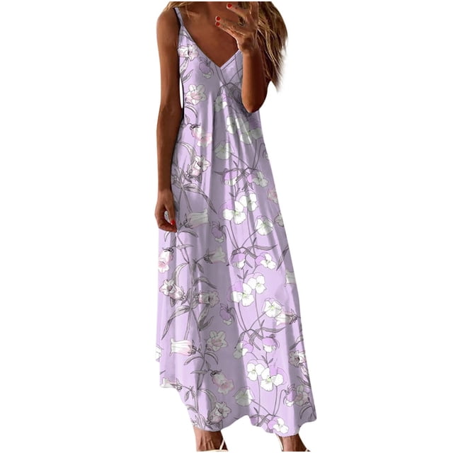Robe Décontractée pour Femmes, Robe pour Femmes, Mode Décontractée Aguichant Imprimée Camisole Sans Manches Col en V, Robe Aguichant pour Femmes, Robe d'Été Décontractée pour Femmes