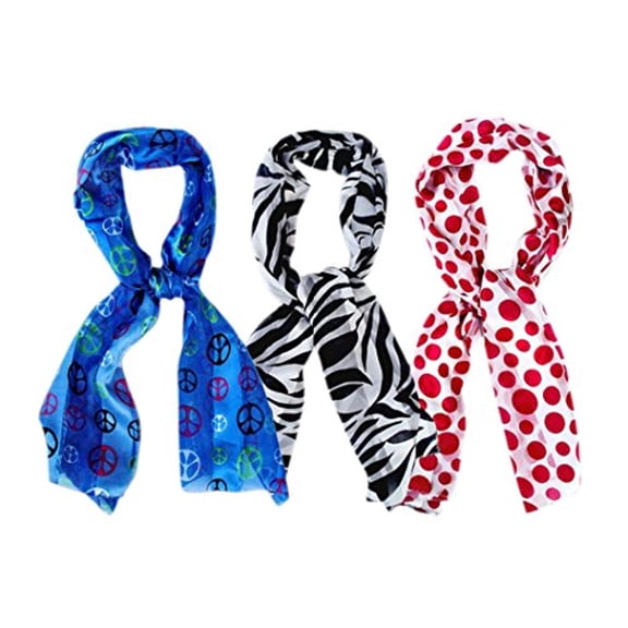 Peach Couture Silk Feel Throwback Neck Scarf Vintage Neck Tie 3 Pack Blue Black White