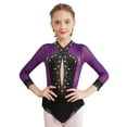 thumbnail image 3 of Haitryli Kids Girls Rhinestone Color Block Gymnastic Leotard Long Sleeve Ballet Dance Skating Unitard Bodysuit Dancewear Purple 12, 3 of 7