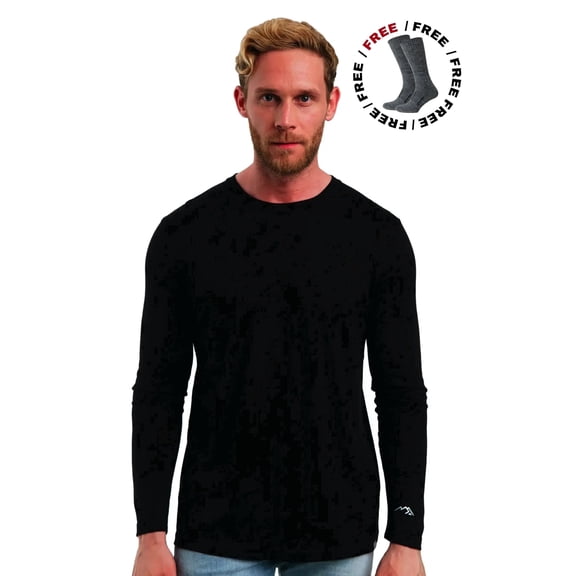 Merino.tech Men’s Soft 𝗕𝗿𝗲𝗮𝘁𝗵𝗮𝗯𝗹𝗲 Lightweight Merino Wool Base Layer Long Sleeve Thermal Shirt and Hiking Socks Bundle