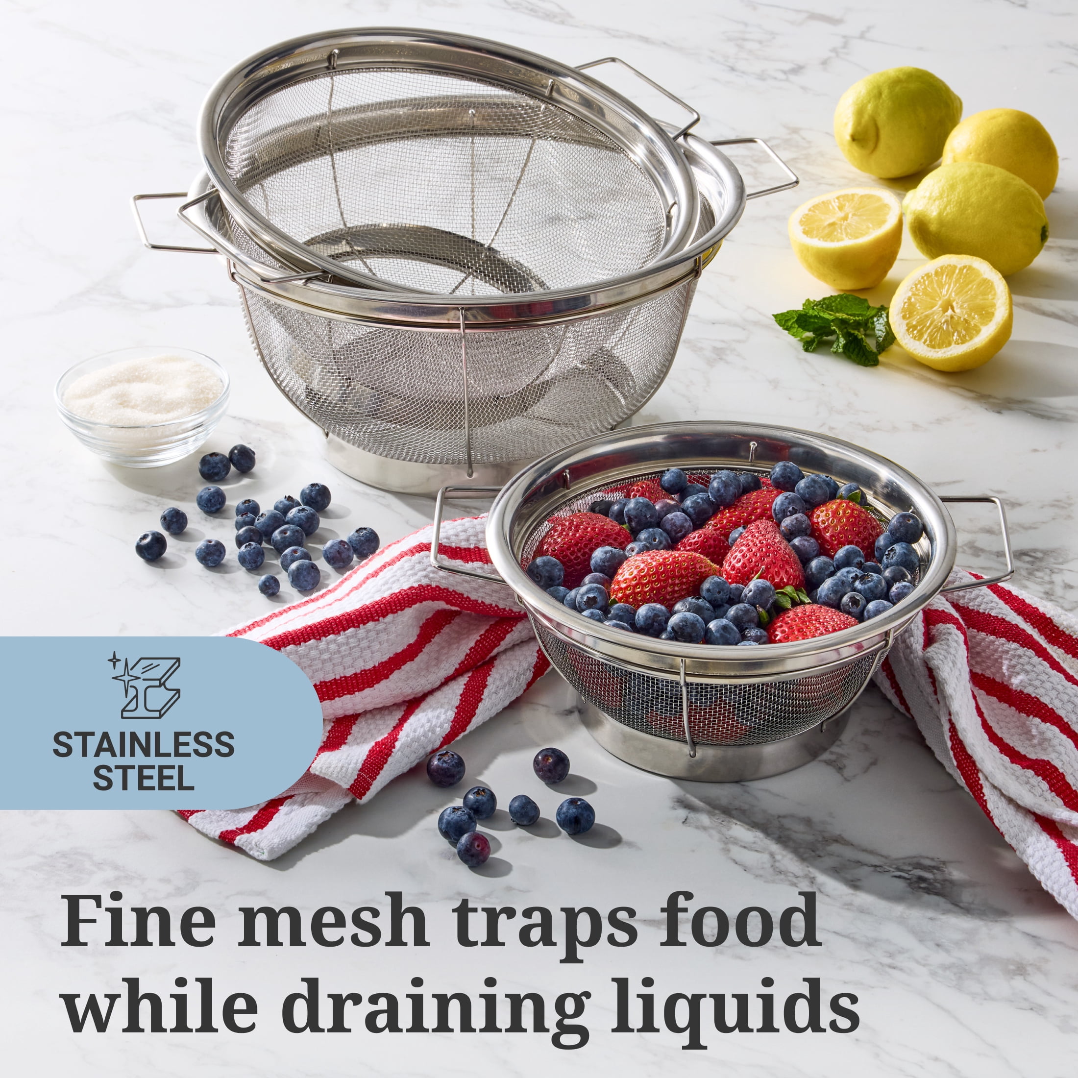 Farberware Professional Stainless Steel Fine Mesh Sieve Set, 3-Piece