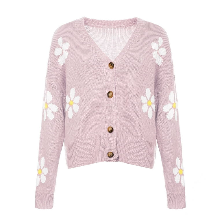 Women's Floral Print Knit Cardigan, Long Sleeve, V Neck Women's Floral Print Knit Cardigan, Long Sleeve, V Neck