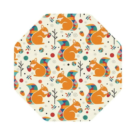 

Salouo Squirrel With Colorful Tail Print Round Coaster Drink Coasters Leather Bar Beer Beverage Coasters for Drinks Set of 4 for Tabletop Protection Coffee Table Decor