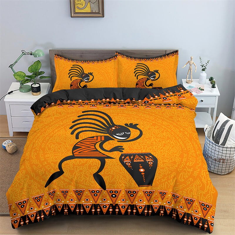 Ethnic Bedding Set Luxury African Woman Duvet Cover Microfiber Black
