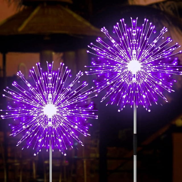 Luces solares para fuegos artificiales JjGoo, paquete de 2, 180 LED, IP65, impermeables, color morado
