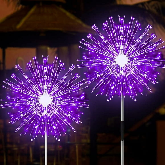 Luces solares para fuegos artificiales JjGoo, paquete de 2, 180 LED, IP65, impermeables, color morado