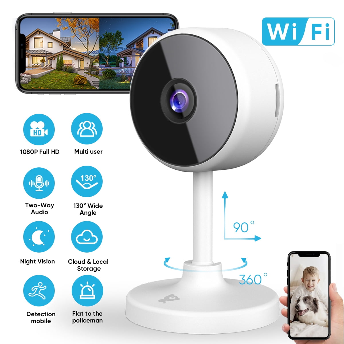 Indoor Security Camera, Littlelf 1080P WiFi Home Wireless Cam with 2-Way Audio, Motion Detection for Pet/Elder/Baby/Nanny Monitor