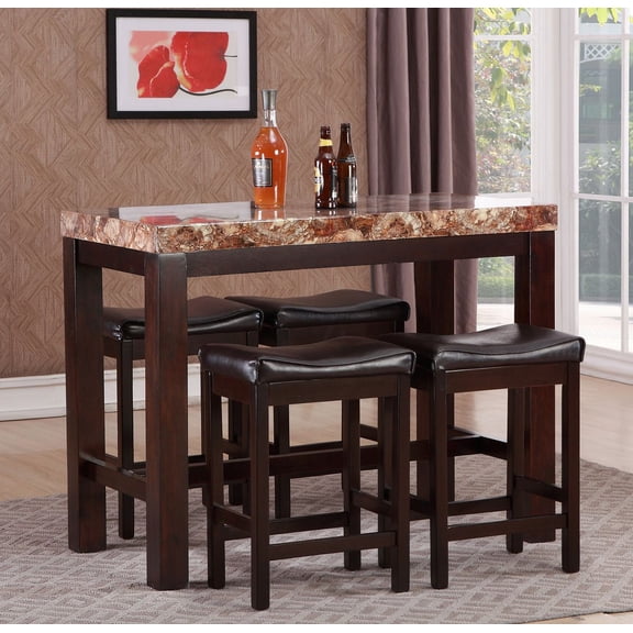 GTU Furniture Elegant Faux Marble High Top Kitchen Dining Room Bar Set whith Leather Seat Barstool