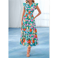 thumbnail image 4 of V-Neck Pleated Flying Sleeves Printed Midi Dress Picture3 XXL, 4 of 7