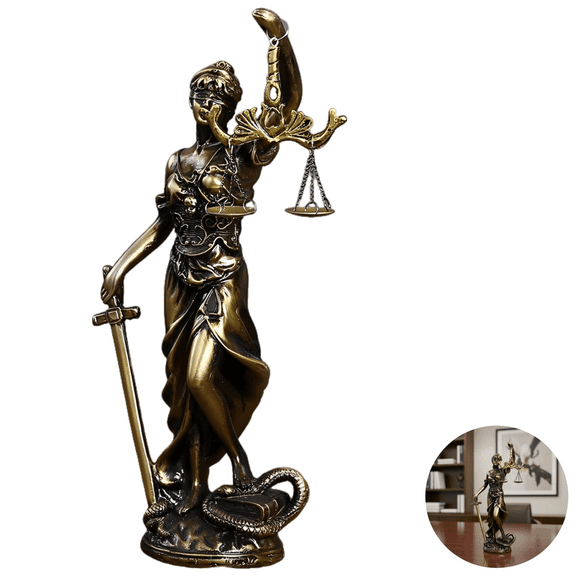 Antique Bronze Lady Justice Statue, Blind Goddess of Justice Sculpture with Scales Sword, Snake Base, Themis Figurine, 8.66 in Tall Resin Legal Decor for Lawyer Office, Home, Professionals Gift
