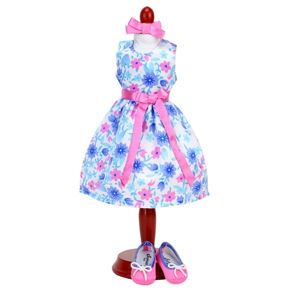 Sophia's Satin Floral Dress and Shoes for 14.5" Dolls, Pink/Blue