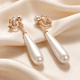 thumbnail image 2 of Yoursfs White Imitation Long Dangle Pearl Earrings for Women Clip on Earring Non Pierced Ears Gold Plated Hypoallergenic Jewelry Gifts, 2 of 6