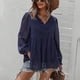 thumbnail image 4 of Blusa de mujer con cuello en V y manga farol, dobladillo con volantes sueltos, blusa tipo túnica informal para otoño, primavera, azul marino L, 4 of 7