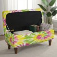 thumbnail image 3 of SEANATIVE Storage Ottoman Slipcover Stretch Ottoman Cover Scratch Resistant Footrest Stool Cover Rectangular Storage Bench Covers with Non-Slip Elastic Bottom, M, Tie-dye Yellow Pink Green, 3 of 7