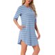 thumbnail image 4 of CAMISETA DE NOCHE PARA MUJER INSPIRADA CHIC, CON RAYAS, MANGA CORTA, BOTONES, VESTIDO CORTO, TALLA XS, AZUL, 4 of 6