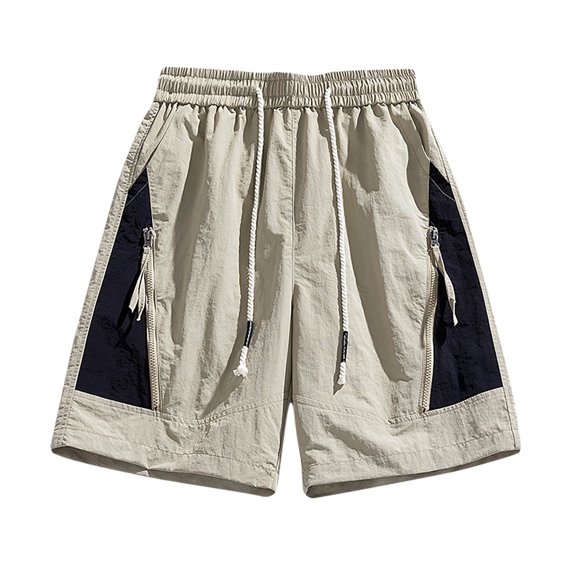 Diufon Cargo Shorts for Men Color Block Zipper Shorts Elastic Waist Drawstring Lounge Shorts