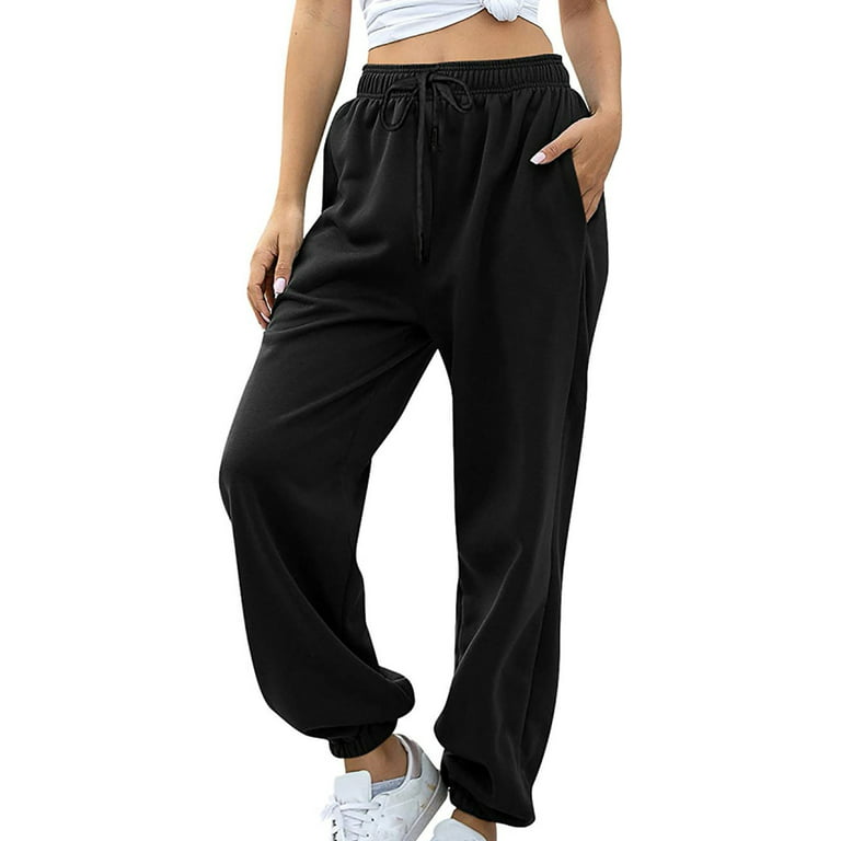 Women Sport Pants Solid Color Elastic High Waisted Sweatpant Comfy