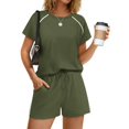 thumbnail image 3 of Yifymode 2 Piece Short Sets for Women Summer Outfits Crew Neck Short Sleeve Matching Lounge Sets with Pockets,Army Green S, 3 of 3