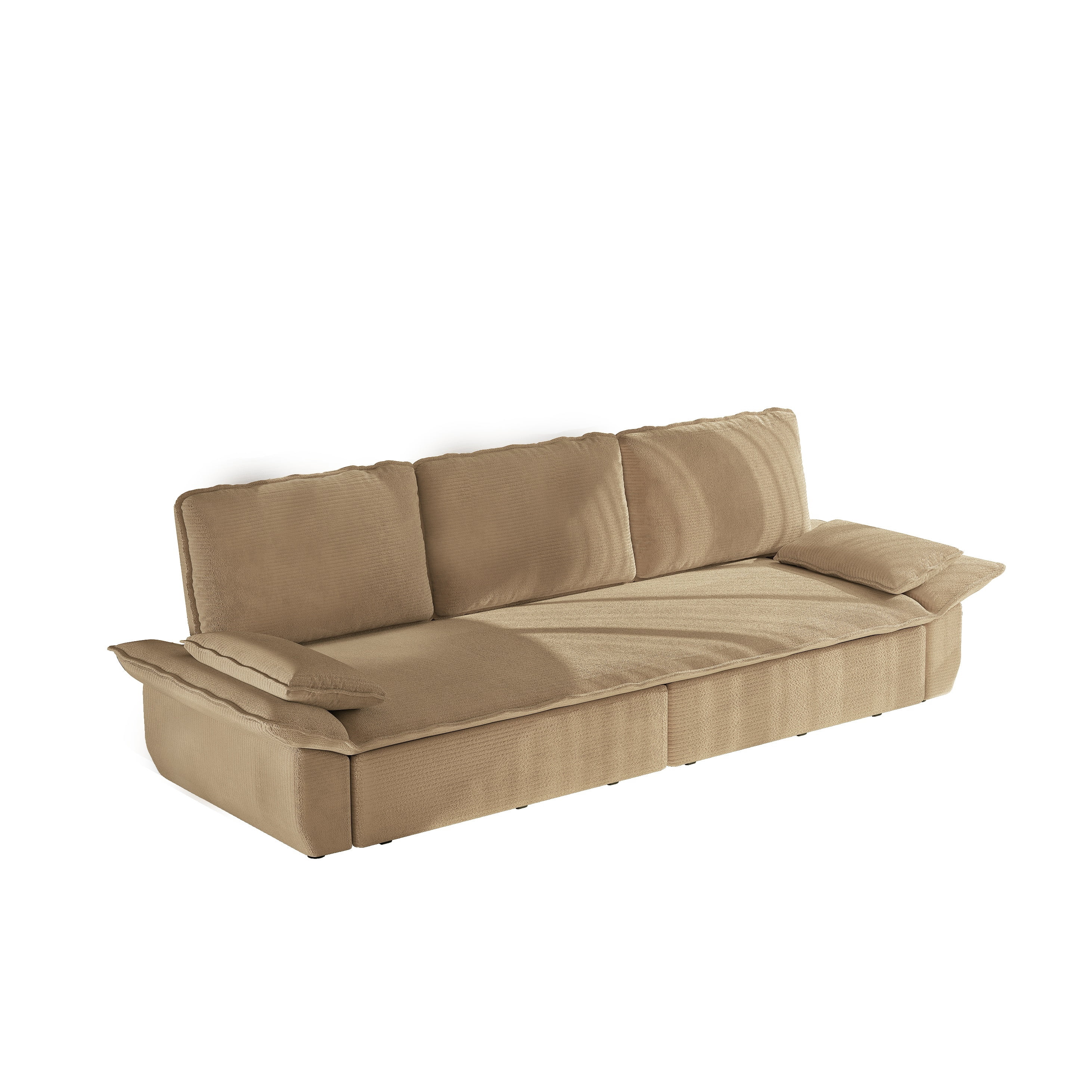 3-in-1 King Size Sleeper Sofa Bed, 94.5" Corduroy Convertible Pull Out Couch with Steel Frame, Modern Folding Lounge Sofa for Living Room, Camel