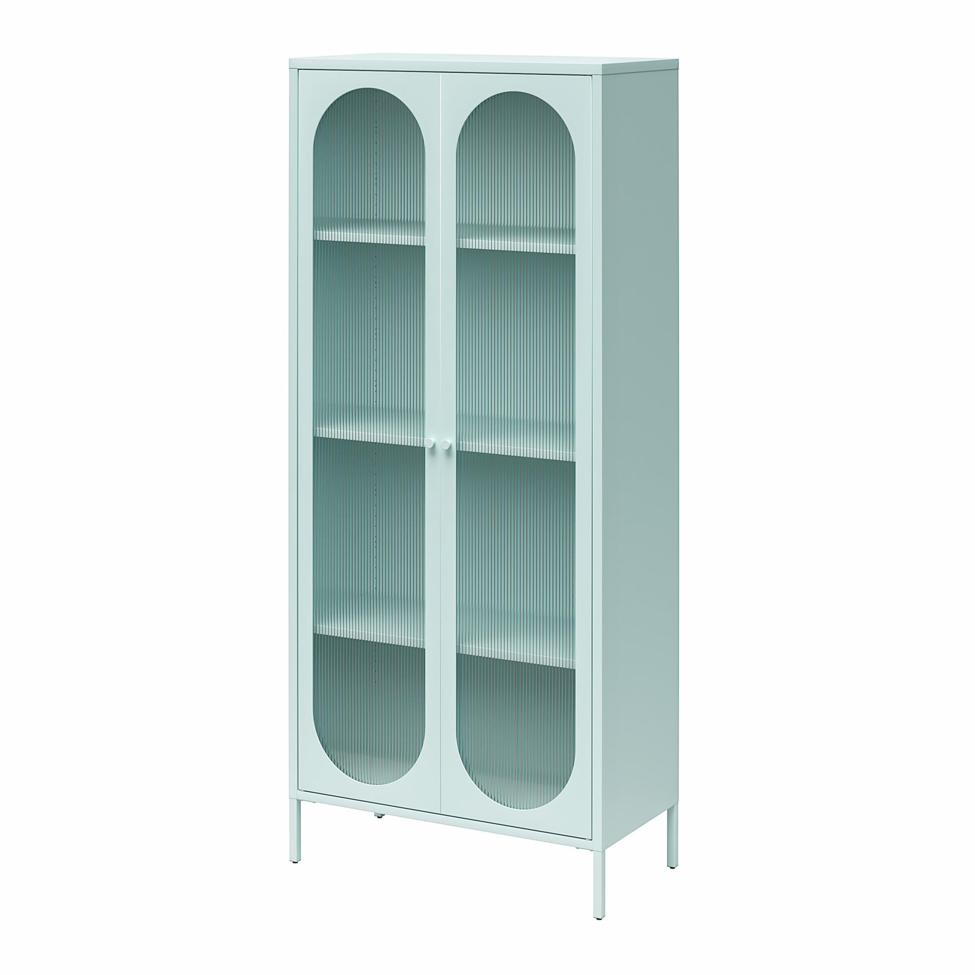 Mr. Kate Luna Tall 2-Door Accent Cabinet with Fluted Glass, Sky Blue