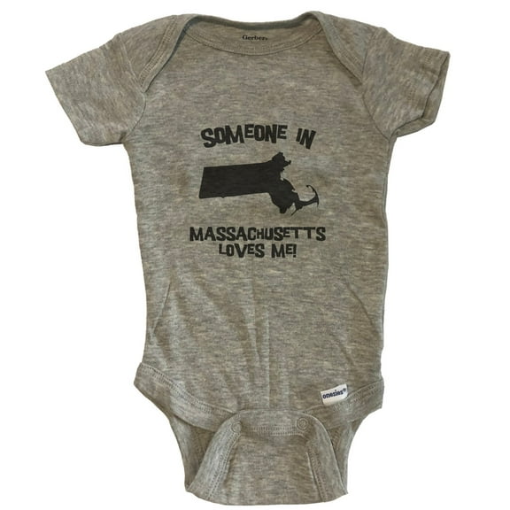 Someone In Massachusetts Loves Me State Silhouette Cute Baby Bodysuit - One Piece Baby Bodysuit - Grey