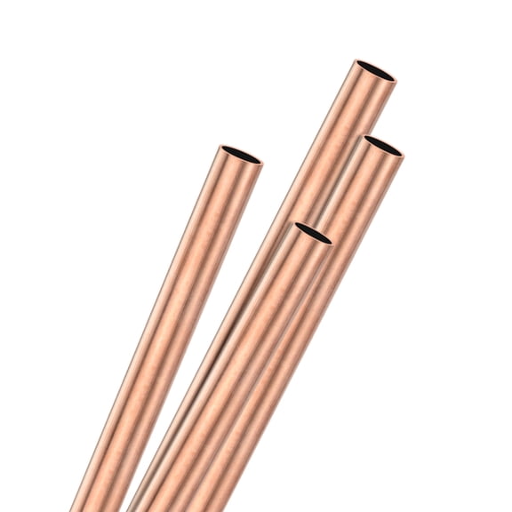 Uxcell 4-Pack 200mm Copper Round Tube, 6mm OD 0.5mm Wall Thickness Copper Seamless Tubing Metal Straight Pipe [0.23x0.02x7.87IN]