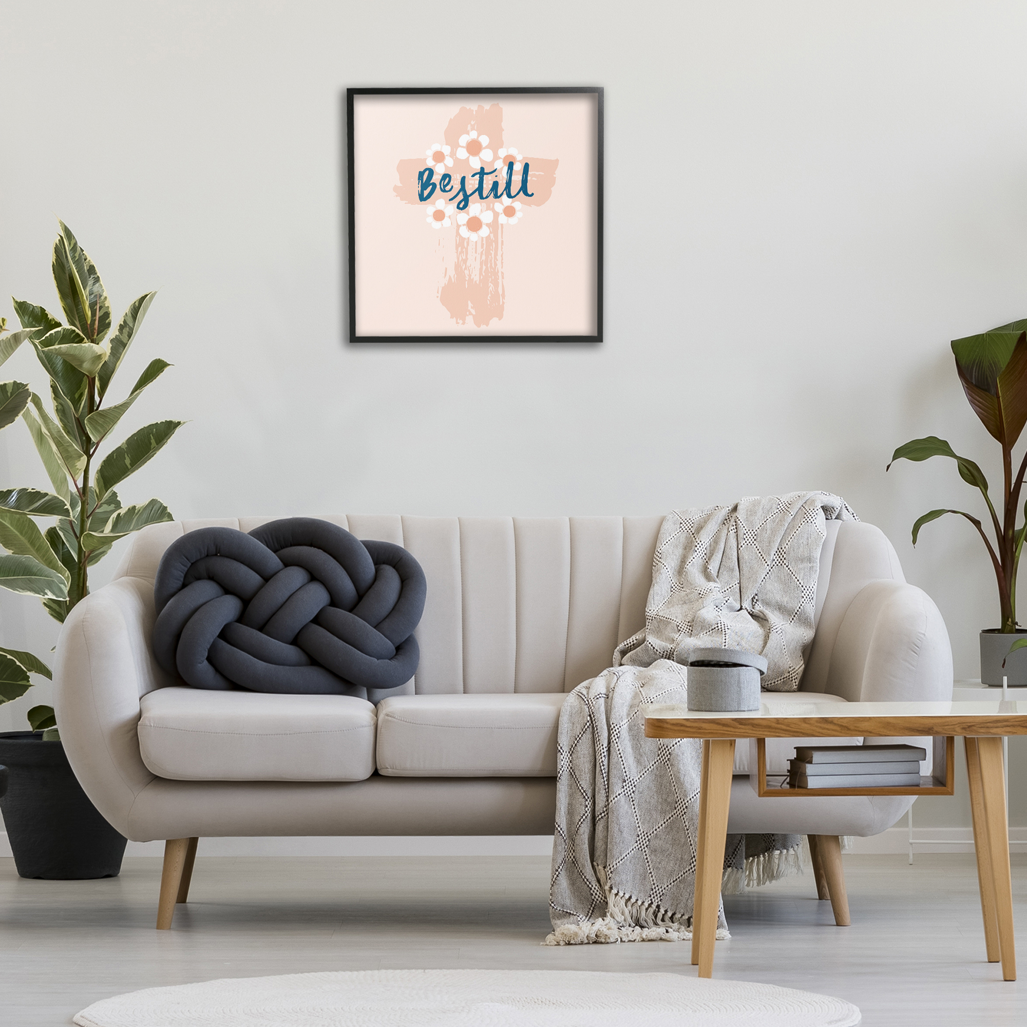 Stupell Industries Be Still Pastel Cross Religious Painting Black Framed Art Print Wall Art, 24 x 24