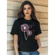 thumbnail image 1 of Camiseta estampada 100 % algodón para mujer, de manga corta y cuello redondo, para uso diario informal, 1 pieza, camiseta de ocio., 1 of 5