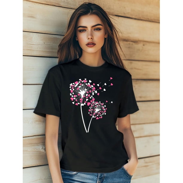 Camiseta estampada 100 % algodón para mujer, de manga corta y cuello redondo, para uso diario informal, 1 pieza, camiseta de ocio.