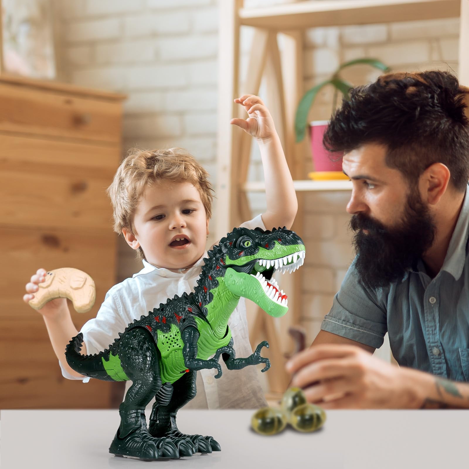 Ficcug Remote Control Dinosaur Robot Toys for Kids 3-5,Realistic Walking Electronic Dinosaur Pet with Spray Roaring,RC Toy for Age 3-12 Boys Girls