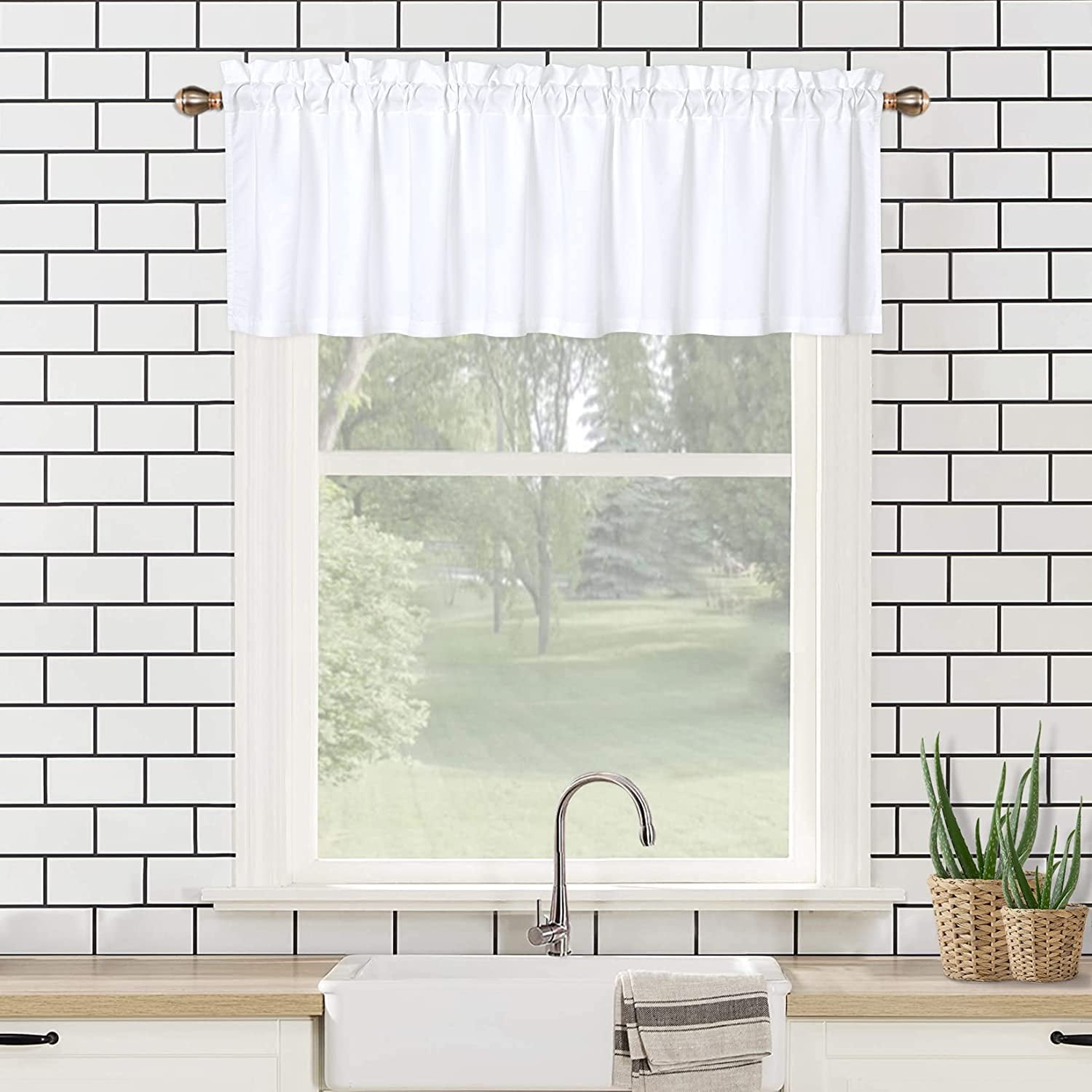 White Valance for Window, Kitchen Valances Curtains, Soft Microfiber ...