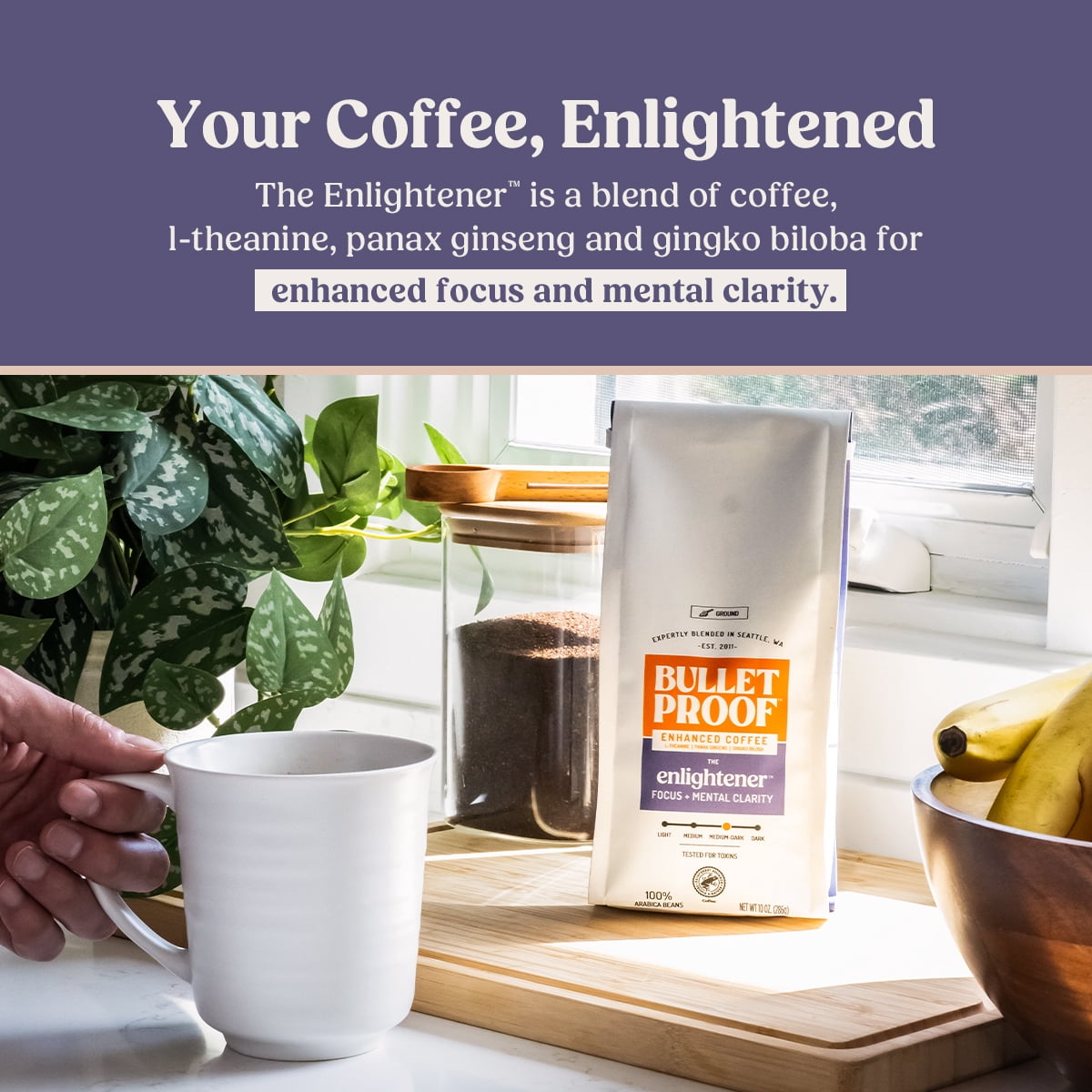 Bulletproof The Enlightener Coffee Pods, 24 Count, Medium-Dark Roast Enhanced Coffee with L-Theanine, Panax Ginseng and Gingko Biloba, Supports Mental Clarity, Focus, and Memory