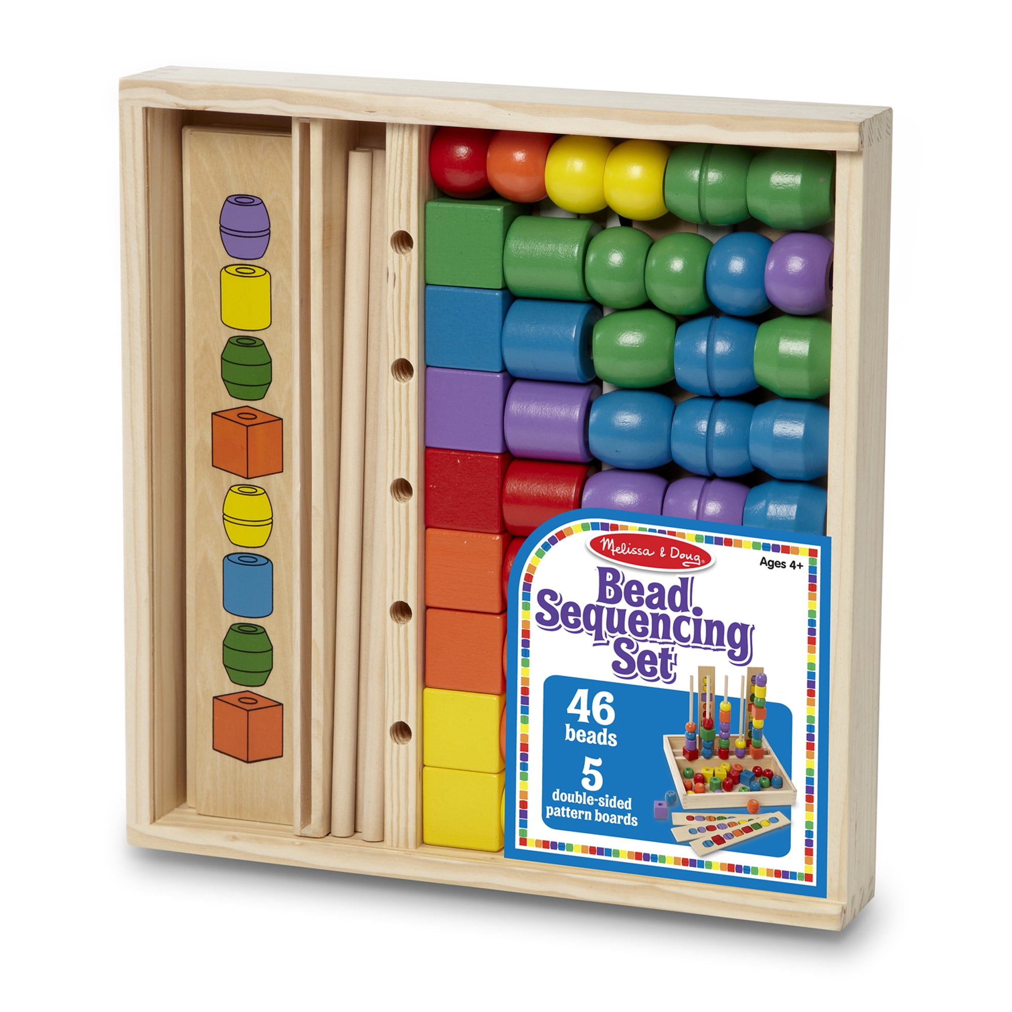 Melissa & Doug Bead Sequencing Set With 46 Wooden Beads and 5 Double-Sided Pattern Boards