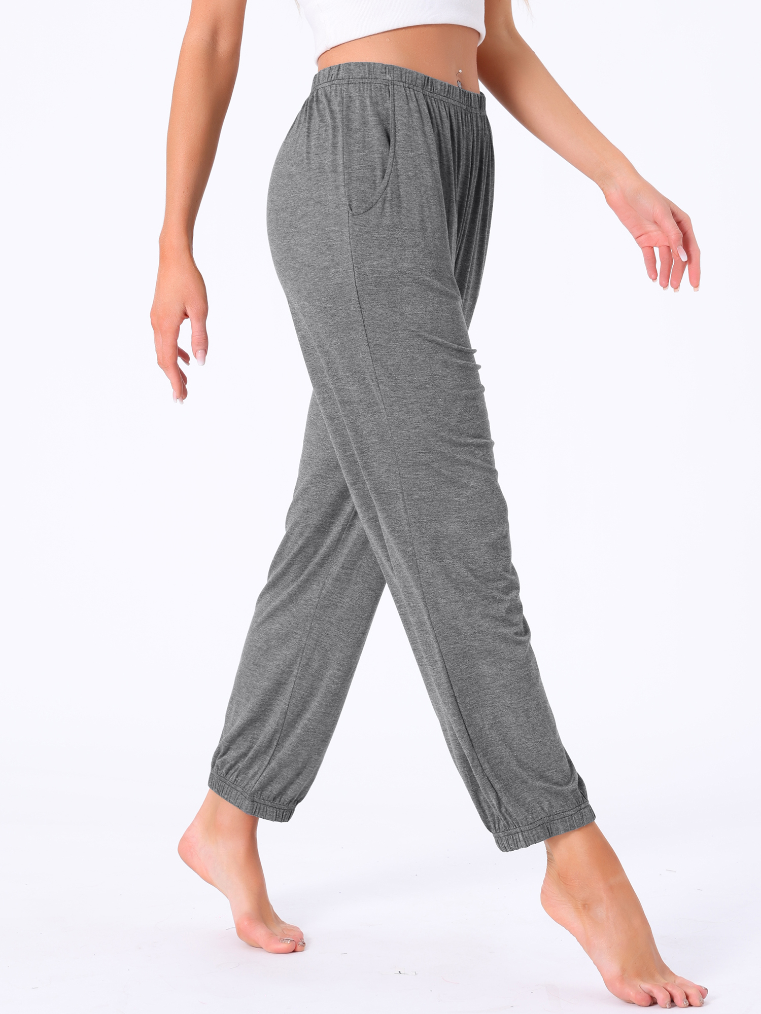 DARING DIVA Women's Elastic Waist Wide Leg Lounge Pants S Grey