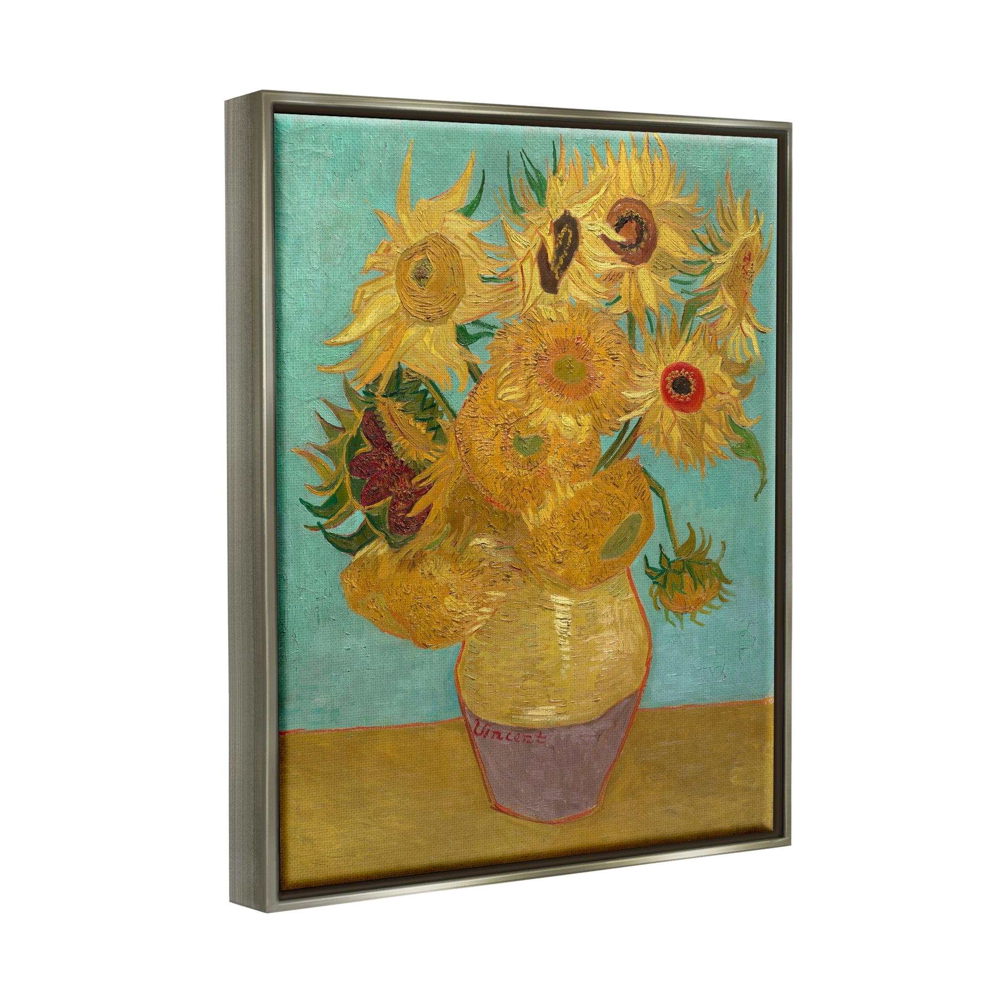 Stupell Industries Van Gogh Sunflowers Post Impressionist Painting Luster Gray Framed Floating Canvas Wall Art, 24x30, by Vincent Van Gogh