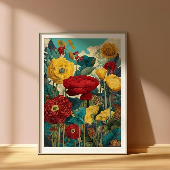 Red And Yellow Poppies Floral Art Print: Modern Botanical Home Decor, Unframed Canvas Size 8x12