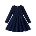 thumbnail image 1 of QHFBli Girls Long Sleeve Casual A-line Sweater Rib Knit Button Party Dress with Pockets Navy 8-9 Years, 1 of 7