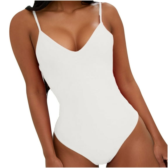 Women's One Piece Swimsuit Tummy Control Suspender Backless Solid Color Bathing Suits Summer Beach Swimsuit
