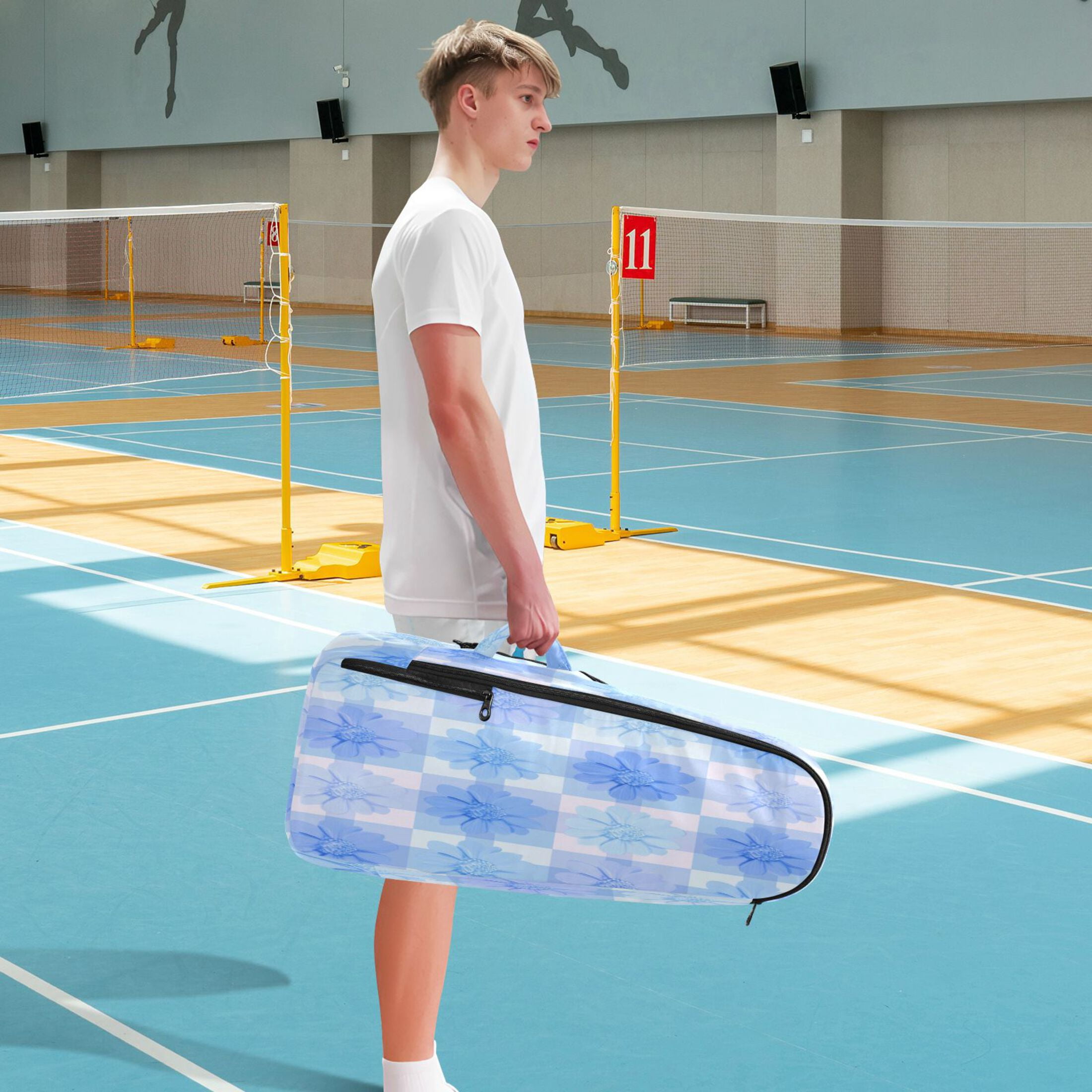 2 Racquet Holder Tennis Backpack Tennis Racket Covers Gym Bags Cute Blue Gingham Flowers