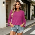thumbnail image 4 of Qwertyu Womens Top 3/4 Sleeve T-shirts for Women Casual Crew Neck Three Quarter Length Sleeve Solid Fashion Loose Pullover Hot Pink XL, 4 of 4