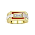 thumbnail image 1 of RYLOS Men's Rings 14K Yellow Gold Designer Ring With Diamonds and Red Quartz Rings For Men Size 12, 1 of 6