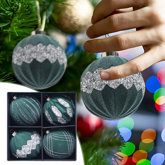 JingChun Christmas Balls Ornaments, Silk Christmas Hanging Ball Decorations, 4Pcs Luxury Vintage Christmas Tree Decor for Xmas Holiday Wedding Party