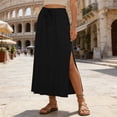 thumbnail image 3 of Linen Straight Maxi Skirt for Women Elastic High Waisted Drawstring Side Slit Casual Long Flowy Skirt with Pockets, 3 of 8